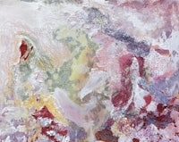 an abstract painting with red, yellow, and pink colors
